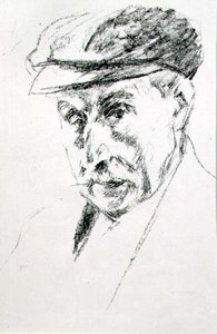 Muotokuva lippaisesta miehestä, mahdollisesti omakuva, vuoden 1923 jälkeen (litho) tekijältä Max Liebermann