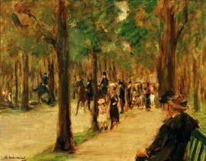 Promenade im Tiergarten mit Spaziergängern und einer Pferde tekijältä Max Liebermann