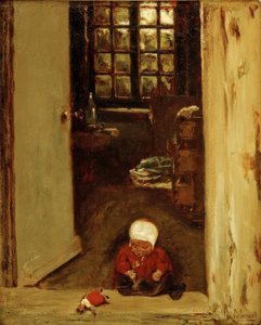 Spielendes Kind in der Haustür tekijältä Max Liebermann