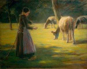 Spinnende Kuhhirtin auf der Weide – Im Sonnenschein tekijältä Max Liebermann