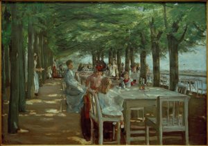 Terassi Jacob-ravintolassa Nienstedtenissä Elben rannalla tekijältä Max Liebermann