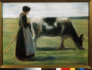 ""Nuori tyttö lehmän kanssa"" (Girl with Cow) Pastellimaalaus Max Liebermann (1847-1935) Pushkin Museum, Moskova tekijältä Max Liebermann