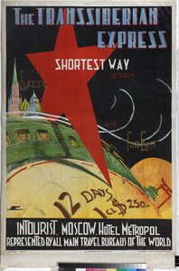 Le Transsiberien - Transsiberian express (Intourist-yrityksen juliste) - Litvak, Max (1898-1943 jälkeen) - 1930 - Värilitografia - Venäjän valtionkirjasto, Moskova tekijältä Max Litvak
