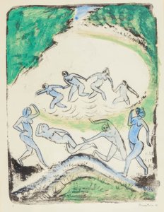 Der Tanz (Tanzende und Badende am Waldteich) von Max Pechstein