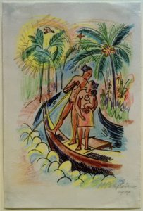 Reisebilder Italien - Südsee (Familie auf Palau) von Max Pechstein