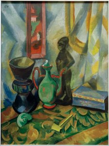Stillleben mit Vase, maurischer Kanne und Holzfigur tekijältä Max Pechstein