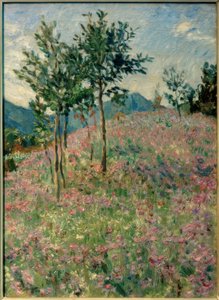 Vuoristomaisema ja Phacelia-kenttä tekijältä Max Slevogt
