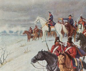 Fredrik Suuri Bornerin kukkulalla Leuthenin taistelussa 5. joulukuuta 1757 (tehostettu värilitografia). tekijältä Max Weese