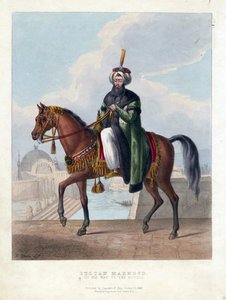 Mahmud II:n (1785-1839) muotokuva (Mahmoud II), Ottomaanien valtakunnan sulttaani - Oeuvre de M. Gauci (aktiivinen 1800-luku) - 1829 - Värilitografia - 26x20 - Yksityiskokoelma
