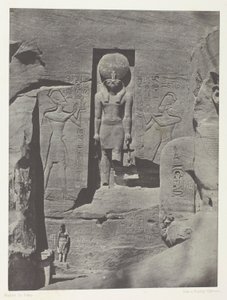 Ibsamboul, veistoksia Phrèn Spéosin sisäänkäynniltä, Nubia, levy 105 albumista "Egypte, Nubie, Palestine et Syrie" (1852).