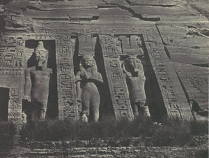 Nubia. Ibsamboul. Hathorin Speosin pohjoisosa, 1850. tekijältä Maxime Du Camp