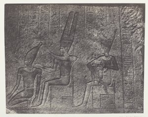 Karnakin palatsi, graniittipyhäkön ulkoveistokset; Thebes tekijältä Maxime Du Camp