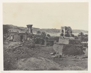 Kylä ja temppeli Beghen saarella, Philoen länsipuolella; Nubia, levy 81 albumista "Egypte, Nubie, Palestine et Syrie" (1852). tekijältä Maxime Du Camp