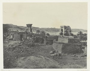 Kylä ja temppeli Beghen saarella, Philoen länsipuolella; Nubia, levy 81 albumista "Egypte, Nubie, Palestine et Syrie" (1852). tekijältä Maxime Du Camp