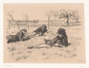 Kolme miestä lepää niityllä tekijältä Maximilien Luce (signed by artist)