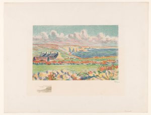 Rannikkomaisema taloineen Camaret (alkuperäinen nimi) tekijältä Maximilien Luce (signed by artist)