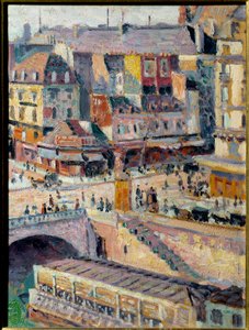 Saint Michelin silta ja kultasepän laituri. Öljy paperille maroufle on isorel. Maximilian Lucen (1858-1941) maalaus tekijältä Maximilien Luce