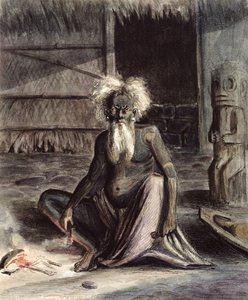 Tahitin vanha mies istuu Tikin lähellä, n. 1841-48 (kynä, muste ja wc paperilla)