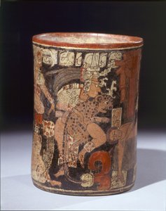 Lieriömäinen astia uhrausnäkymällä, n. 600–850 jKr (keramiikka ja pigmentit) tekijältä Mayan Mayan