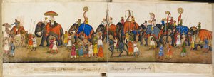 Processional panoraama, kuva "Reminiscences of Imperial Delhi". Delhi-kirja, kirjoittanut Sir Thomas Theophilus Metcalfe tekijältä Mazar or Mazhar Ali Khan