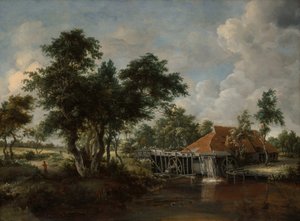 Vesimylly suurella punaisella katolla, 166265. tekijältä Meindert Hobbema