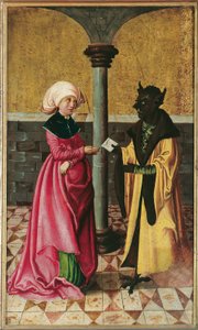 The Devil Bringing the Väären sanoman (Legend of Saints Cosmas ja Damian) tekijältä Meister der Legendenszenen