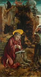 St. Benedict Subiacon luolan edessä tekijältä Meister des Innerochsenbacher Annenaltars
