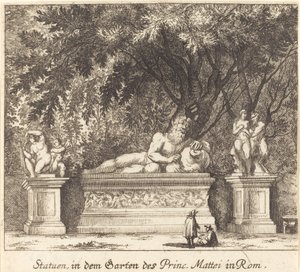 Prinssi Mattein puutarhat, Rooma tekijältä Melchior Küsel after Johann Wilhelm Baur
