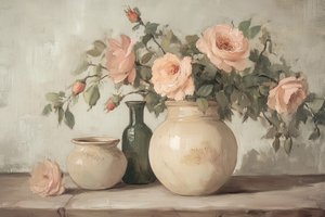 Persikkaruusujen asetelma tekijältä Melloi Art Prints