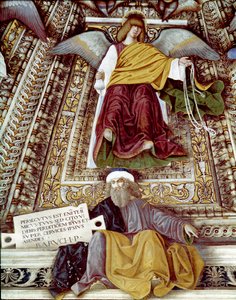 Melozzo da Forlin (Melozzo degli Ambrosi) (1438-1494) esittämä Barukin (Baruch ben Neria), Jeremian opetuslapsen ja enkelin fresko. Pyhän Markuksen (Marcon) sakristin kupoli, santa casan pyhäkkö, Loreto tekijältä Melozzo da Forli