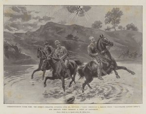 Kirjeenvaihtajat tulipalossa, vihollisen sirpaleet murtautuivat herra Nevinsonin (Daily Chronicle), Melton Priorin (Illustrated London News) ja palvelijan yli ylittäessään Driftin Ladysmithissa tekijältä Melton Prior