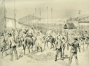 Pretorian miehitys: Brittiläisten upseerien vapauttaminen, 1901. tekijältä Melton Prior