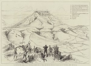 Transvaalin sota, Majuba Hillin taistelun luonnossuunnitelma Mount Prospect Campin yläpuolelta katsottuna