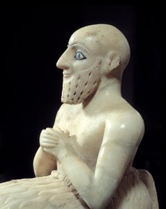 Taide Mesopotamia: Intendantti Ebih-ilin patsas. Veistos albasterista, simpukasta, lapis-lasulista ja liuskeesta, Noin 2500 eKr. (Sumerilainen aika, noin 2900-2200 eKr.). Marilta. Korkeus: 0,525 m. Pariisi, Louvre-museo tekijältä Mesopotamian