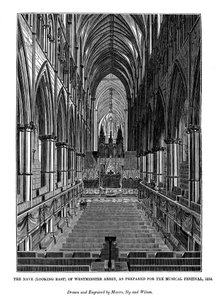 Nave, joka näyttää Westminster Abbeystä itään, 1843 tekijältä Messrs Sly and Wilson