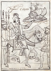 MS Hunter 242 f.247r Christopher Columbus, kuvitus Historia de Tlaxcalasta, kirjoittanut Diego Munoz Camargo tekijältä Mexican School