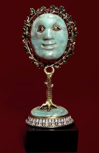 Meksikolainen taide: kasvonaamio turkoosista tahnasta timanttisilmillä. 1600-luvun Firenze, museo degli argenti tekijältä Mexican School