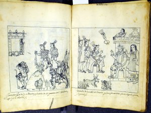 Ms Hunter 242 256v-257r Cortez ja Montezuma, Historia de Tlaxcala, kirjoittanut Diego Munoz Camargo tekijältä Mexican School