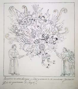 Ms Hunter 242 f.242r Fransiskaaniveljet polttivat perinteisiä kirjoja ja vaatteita, Diego Munoz Camargo Historia de Tlaxcalasta tekijältä Mexican School
