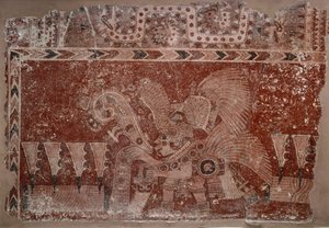Seinämaalausfragmentti, jossa Elite Male- ja Maguey Cactus -lehtiä, Teotihuacán-tyyli, klassinen kausi, 500-550 tekijältä Mexican School