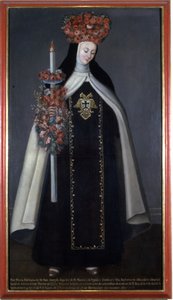 Sisar Maria Barbara de St. Joseph kruunattu kukilla, karmeliittiluostari, Puebla, Meksiko