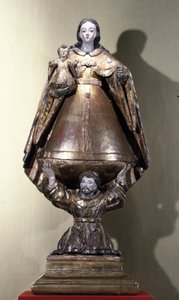 Pyhä Franciscus tukemassa Madonnaa ja lasta (maalattu puu)
