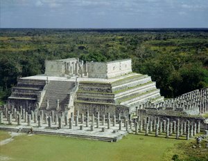 Näkymä Warriors-temppelistä (tai 1000 pylvästä) 150 jKr. tekijältä Mexican School