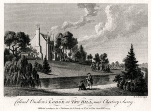 Eversti Onslows Lodge Try-Hillissä, lähellä Chertseyta, Surryssa, 1777 tekijältä Michael Angelo Rooker