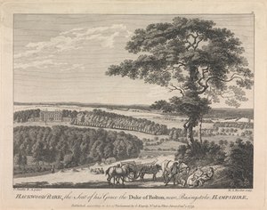Hackwood Park, Sediul Grației Sale Ducele de Bolton lângă Basingstoke, Hampshire (publicat de G. Kearsly); pagina 19 (Volumul doi) finlandez tekijältä Michael Angelo Rooker
