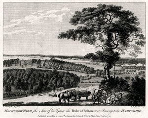 Hackwood Park, hänen armonsa Boltonin herttuan kotipaikka, lähellä Basingstokea, Hampshire, 1775. tekijältä Michael Angelo Rooker