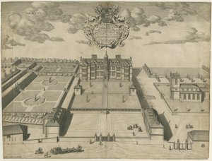Ingestre Hall: kuparilevykaiverrus, nd [1653-1686] (painettu) tekijältä Michael Burghers