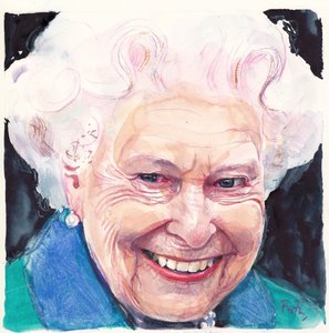 Elizabeth II Englannin kuningatar (akvarelli) tekijältä Michael Frith