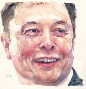 Elon Musk (akvarelli)
