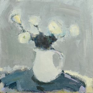 Pöytälevy kukkien kanssa, 2016 (öljy pellavalle) tekijältä Michael G. Clark